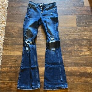 KanCan Dark Blue Distressed Flare Jeans